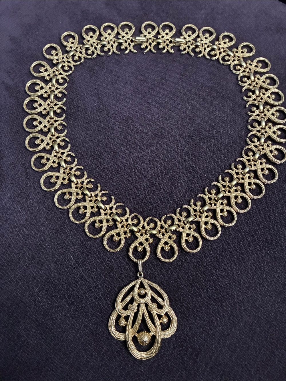 Trifari Gold Arabesque Bib Necklace